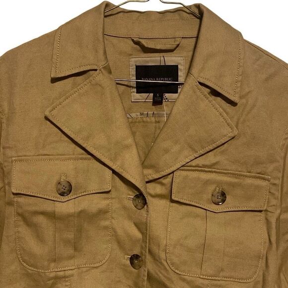 NWT Banana Republic Expedition Elbow Sleeve Linen Blend Cropped Blazer Tan Small - Picture 4 of 6